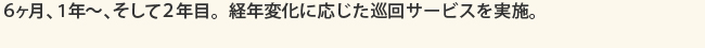 ６ヶ月、１年～、そして２年目。経年変化に応じた巡回サービスを実施。